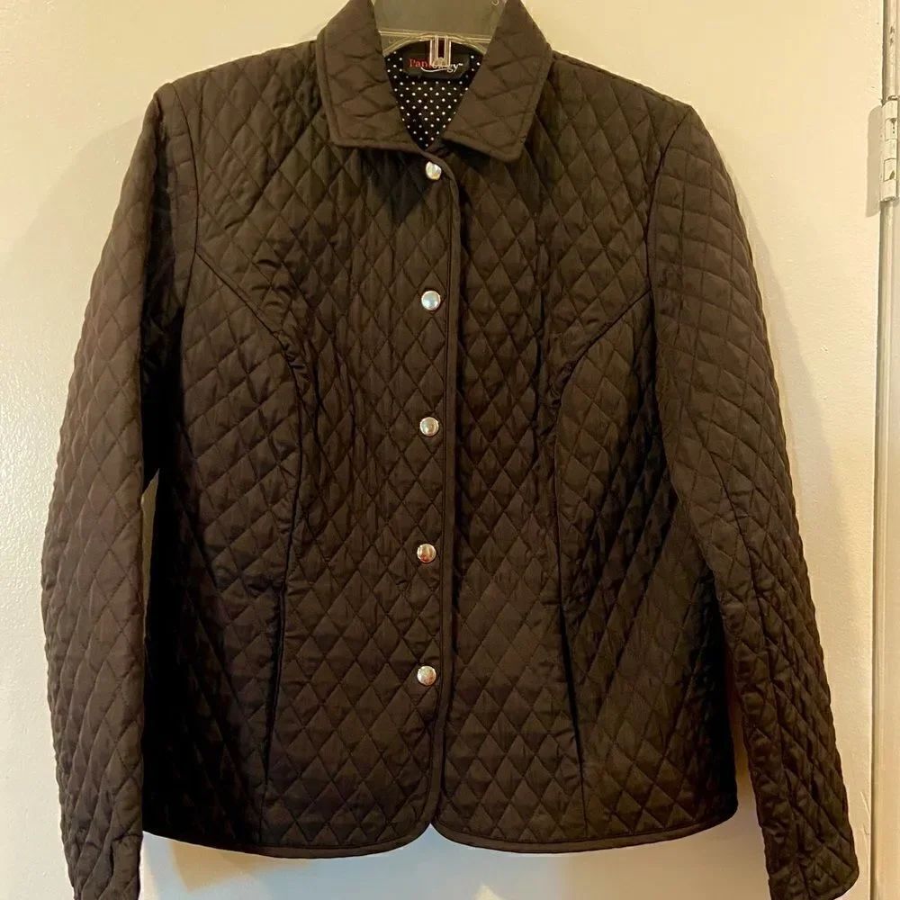 Pantology Black Quilted Jacket W Polka Dot Sz 8 EC